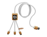 SCX Design C39 RPET 3-in-1 Light Up Logo Charging Cable With Wooden Casing