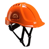 Orange safety helmet  hat with a logo for construction site